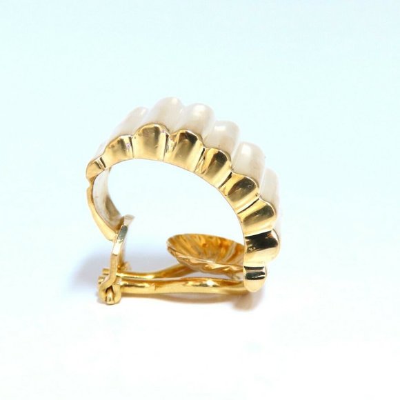 18Kt Gold Staggard Row Pattern Earrings 3D Semi Hoop Clips...